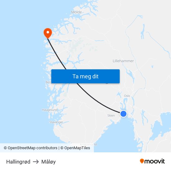 Hallingrød to Måløy map