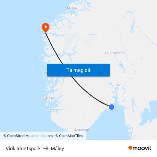 Virik Idrettspark to Måløy map