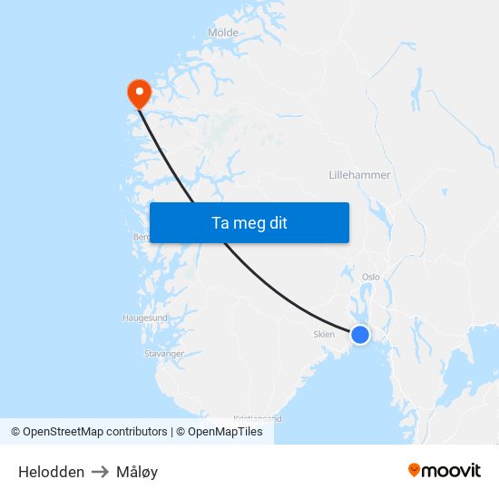Helodden to Måløy map