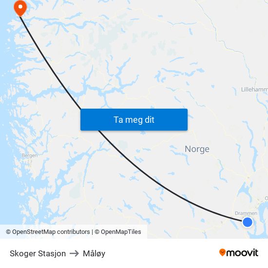 Skoger Stasjon to Måløy map