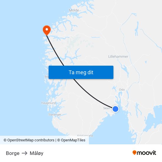 Borge to Måløy map