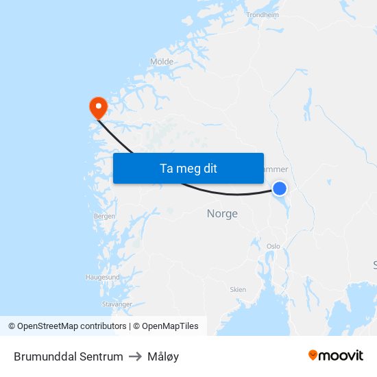 Brumunddal Sentrum to Måløy map