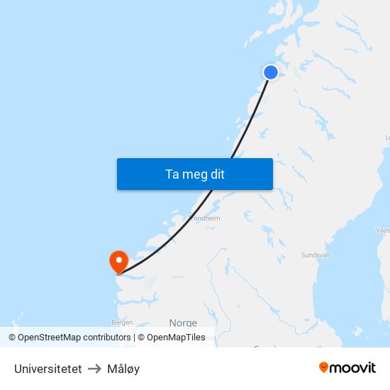 Universitetet to Måløy map