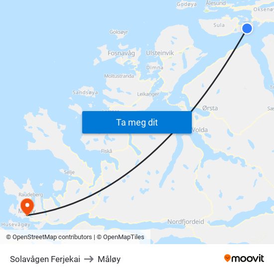 Solavågen Ferjekai to Måløy map