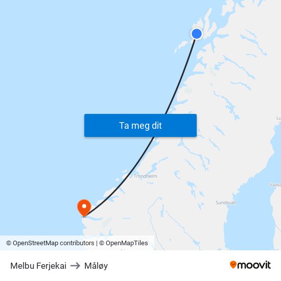 Melbu Ferjekai to Måløy map