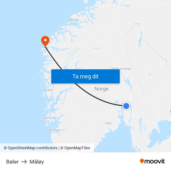 Bøler to Måløy map