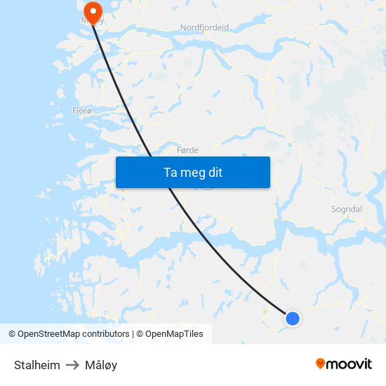 Stalheim to Måløy map