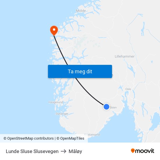 Lunde Sluse Slusevegen to Måløy map