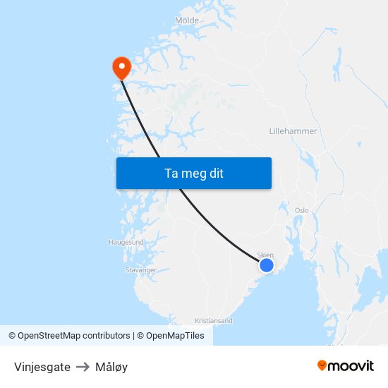 Vinjesgate to Måløy map