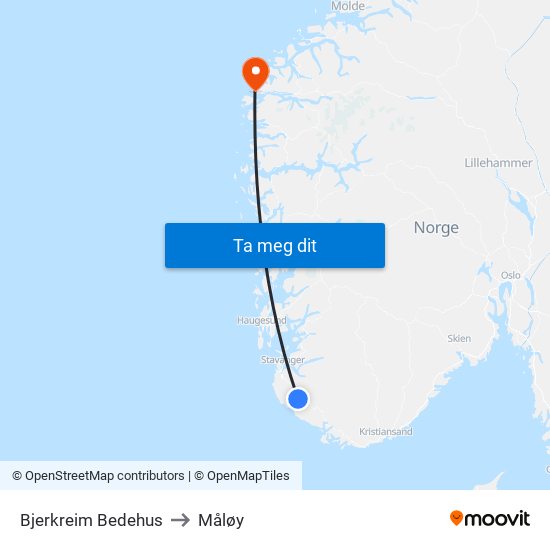 Bjerkreim Bedehus to Måløy map