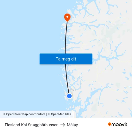 Flesland Kai Snøggbåtbussen to Måløy map