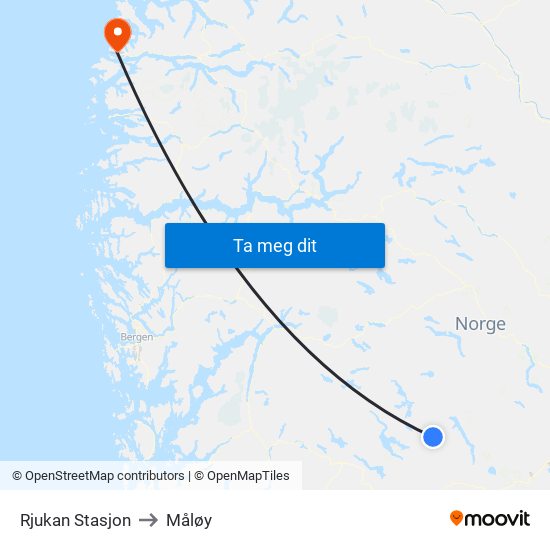 Rjukan Stasjon to Måløy map