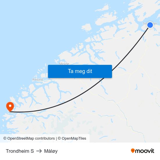 Trondheim S to Måløy map