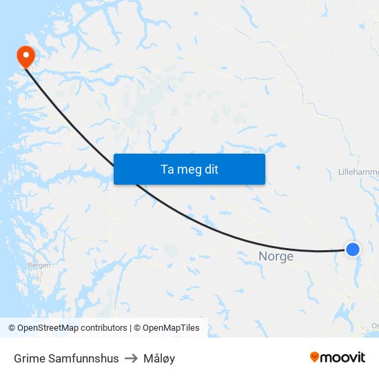 Grime Samfunnshus to Måløy map