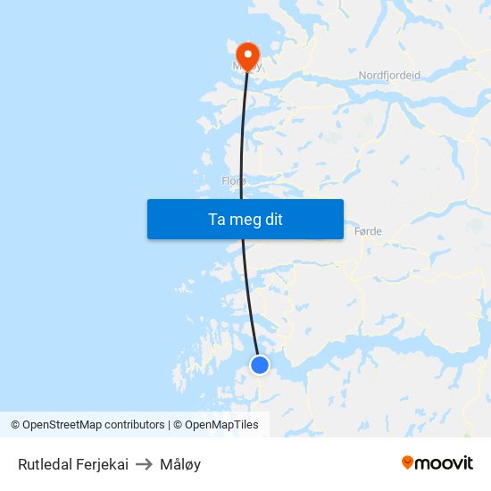 Rutledal Ferjekai to Måløy map