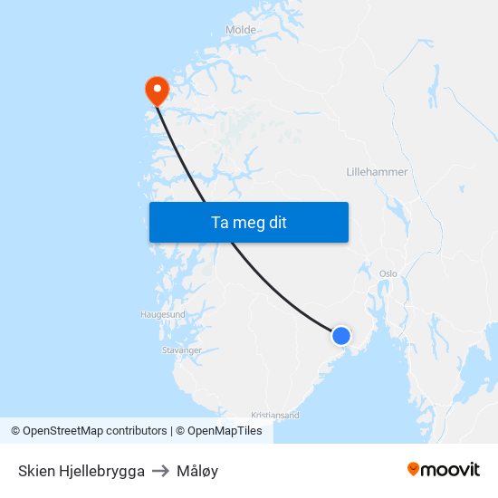 Skien Hjellebrygga to Måløy map