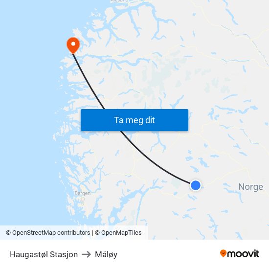 Haugastøl Stasjon to Måløy map
