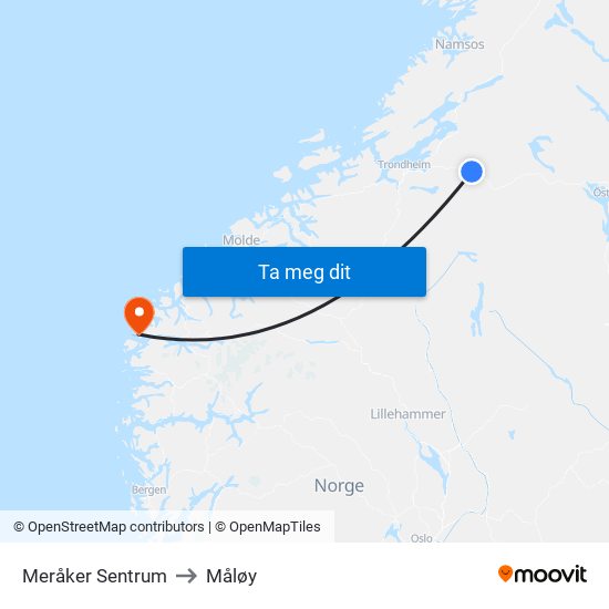 Meråker Sentrum to Måløy map