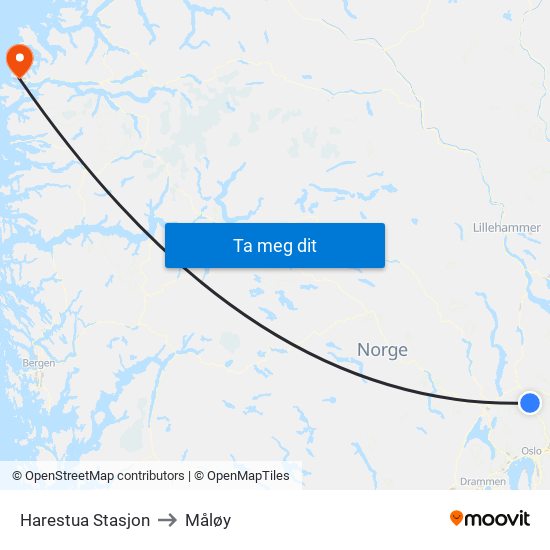 Harestua Stasjon to Måløy map