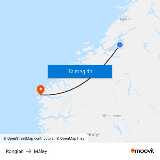Ronglan to Måløy map