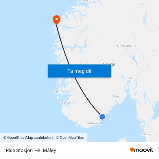 Rise Stasjon to Måløy map