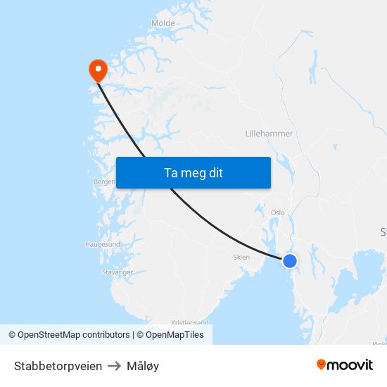 Stabbetorpveien to Måløy map