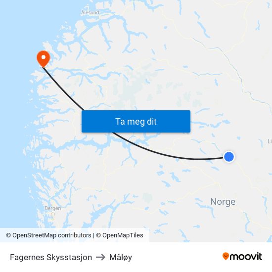 Fagernes Skysstasjon to Måløy map