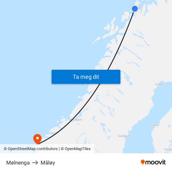 Mølnenga to Måløy map