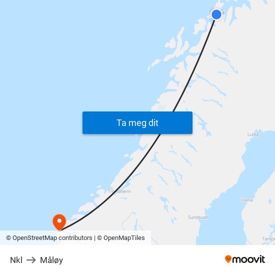 Nkl to Måløy map