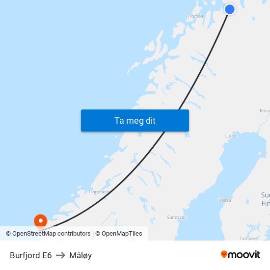 Burfjord E6 to Måløy map