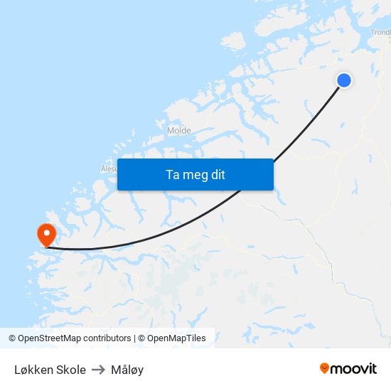 Løkken Skole to Måløy map