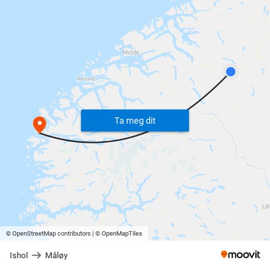 Ishol to Måløy map