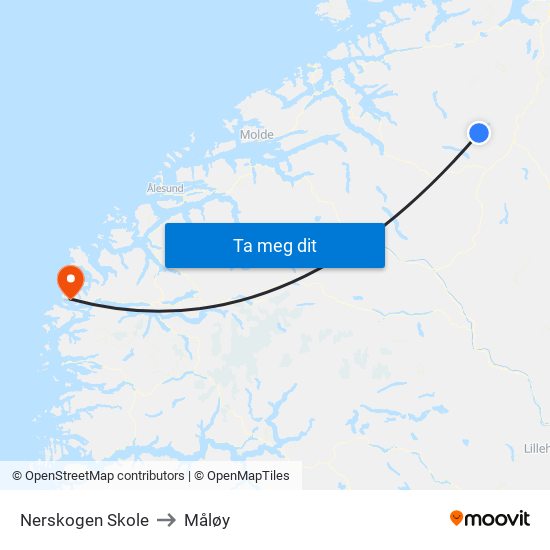 Nerskogen Skole to Måløy map