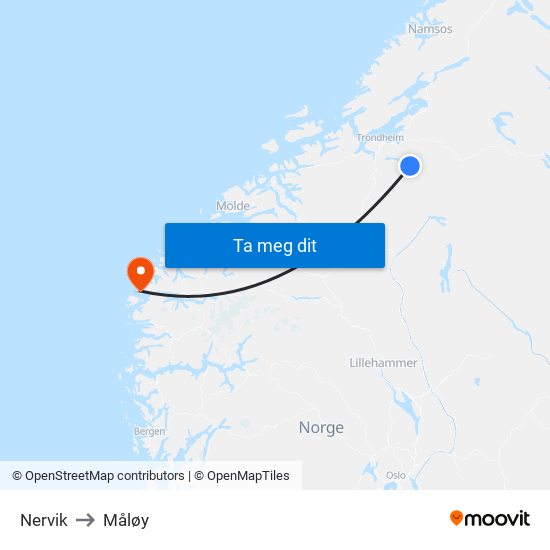 Nervik to Måløy map