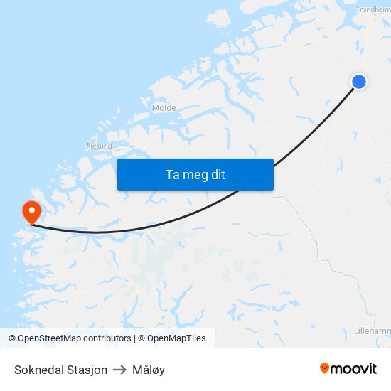 Soknedal Stasjon to Måløy map