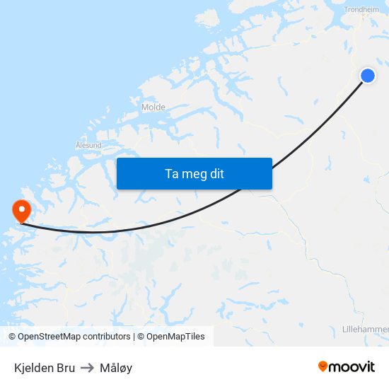 Kjelden Bru to Måløy map