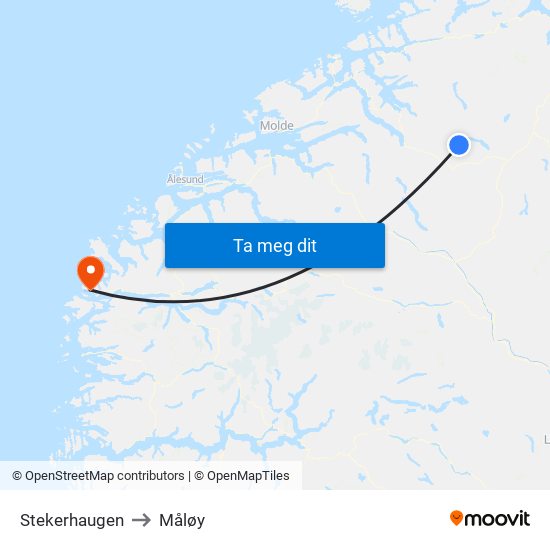 Stekerhaugen to Måløy map