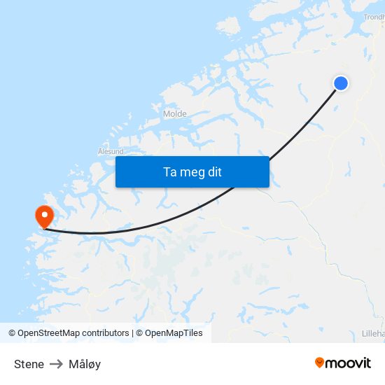 Stene to Måløy map