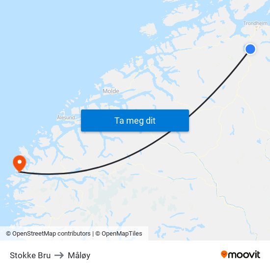 Stokke Bru to Måløy map