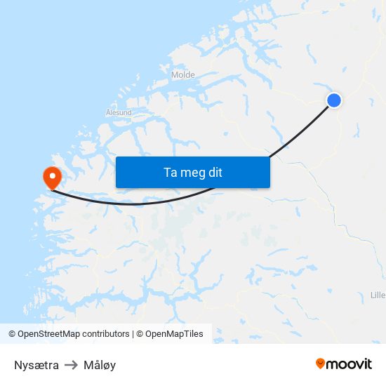 Nysætra to Måløy map