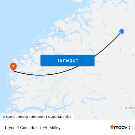 Krysset Gisnadalen to Måløy map