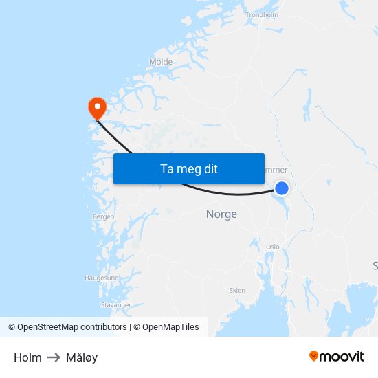 Holm to Måløy map