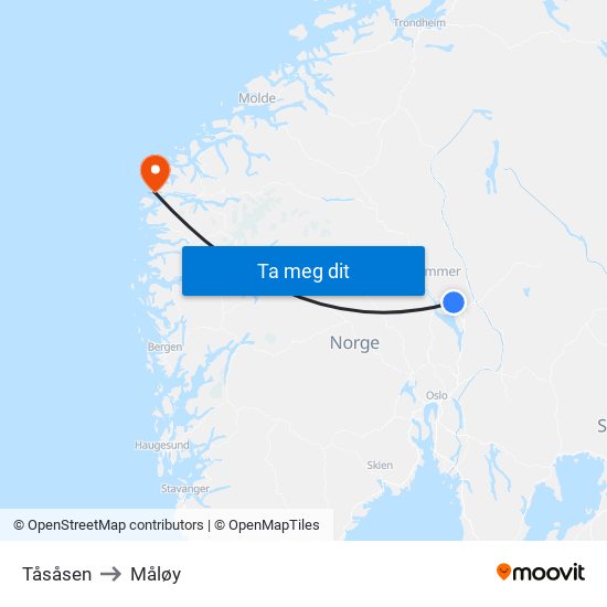 Tåsåsen to Måløy map