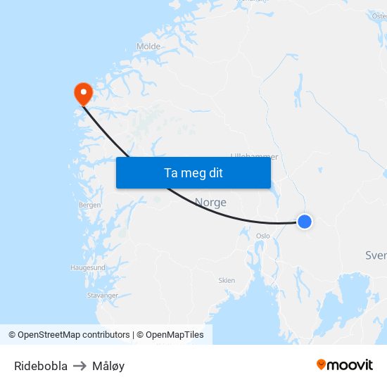 Ridebobla to Måløy map