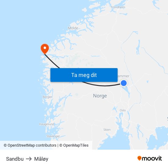 Sandbu to Måløy map