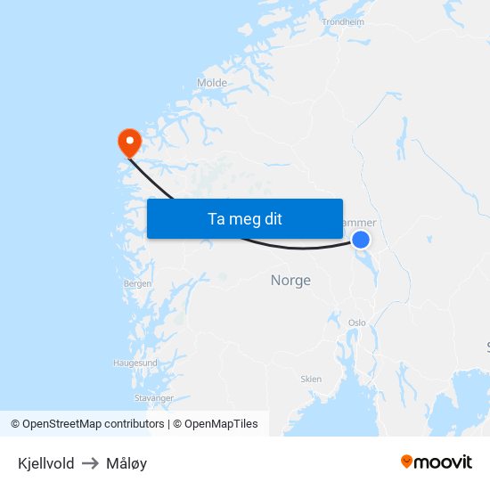 Kjellvold to Måløy map