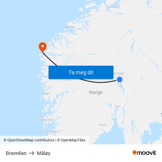 Brennlien to Måløy map