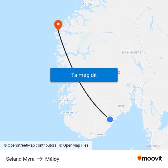 Seland Myra to Måløy map