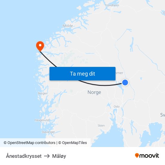 Ånestadkrysset to Måløy map