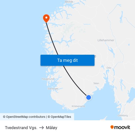 Tvedestrand Vgs. to Måløy map